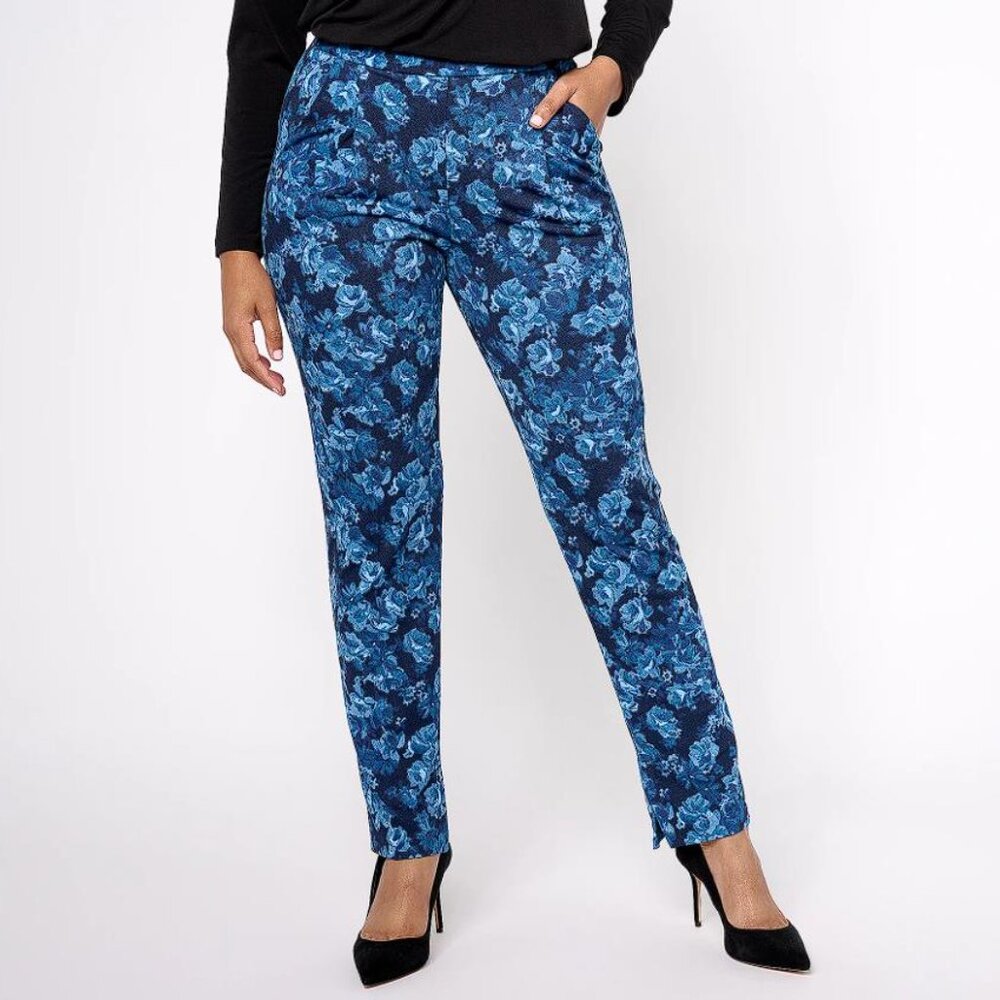 ISAAC MIZRAHI LIVE! Regular Printed Pebble Knit Straight Leg Pants Size XL